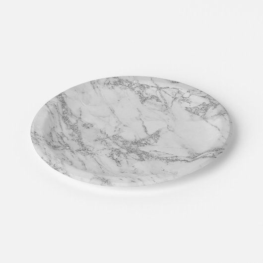 Eleganter, weißer, grauer Glitzer Pappteller (Schrägansicht)