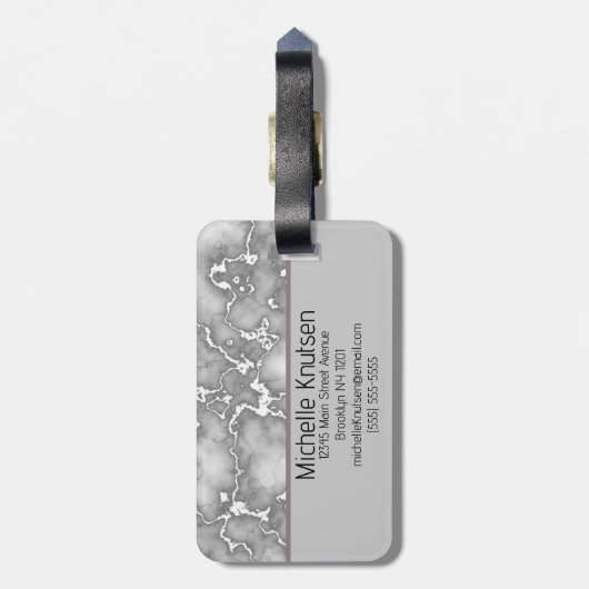 Eleganter weißer grauer Marmor | Monogramm Custom Gepäckanhänger (Rückseite vertikal)