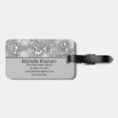 Eleganter weißer grauer Marmor | Monogramm Custom Gepäckanhänger (Rückseite horizontal)