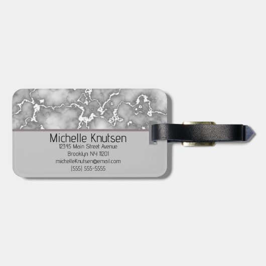 Eleganter weißer grauer Marmor | Monogramm Custom Gepäckanhänger (Rückseite horizontal)