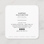 Eleganter weißer Grenz-Fotograf, modern minimalist Quadratische Visitenkarte (Rückseite)