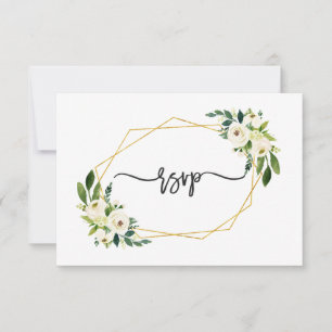 Eleganter weißer, grün-blütiger Goldrahmen Hochzei RSVP Karte