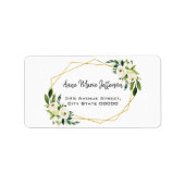 Eleganter weißer, grüner, blühender Goldrahmen Adressaufkleber (Vorne)