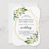 Eleganter weißer, grüner, blühender Goldrahmen Einladung (Vorderseite)