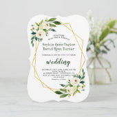 Eleganter weißer, grüner, blühender Goldrahmen Einladung (Stehend Vorderseite)