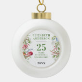 Eleganter, weißer grüner Botanischer Anniversar Keramik Kugel-Ornament (Vorderseite)