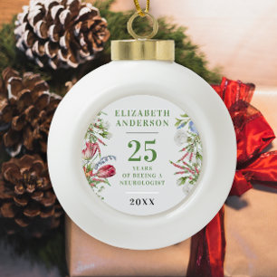 Eleganter, weißer grüner Botanischer Anniversar Keramik Kugel-Ornament