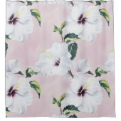 Eleganter weißer Hibiskus auf weichrosa Hintergrun Duschvorhang (Vorderseite)