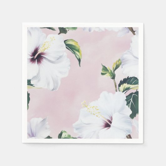 Eleganter weißer Hibiskus auf weichrosa Hintergrun Serviette (Vorderseite)