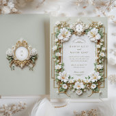 Eleganter Weißer Hibiskus mit Imitaten Gold Einladung