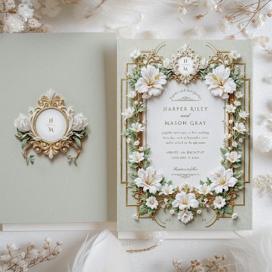 Eleganter Weißer Hibiskus mit Imitaten Gold Einladung