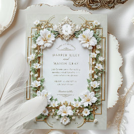 Eleganter Weißer Hibiskus mit Imitaten Gold Einladung