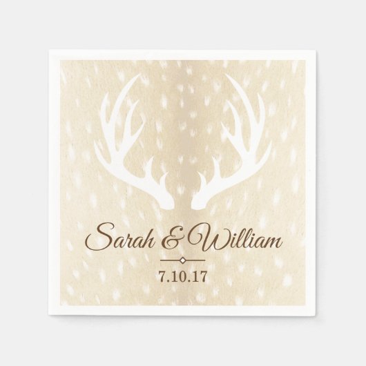 Eleganter weißer Hirschantler & Fawn Hide Print Serviette (Vorderseite)