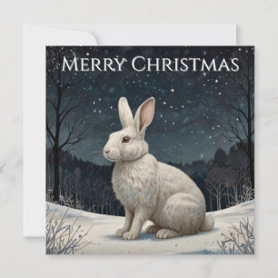 Eleganter weißer Kaninchen-Weihnachts-Schneewald Feiertagskarte