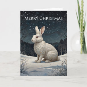 Eleganter weißer Kaninchen-Weihnachts-Schneewald  Feiertagskarte