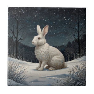 Eleganter weißer Kaninchen-Weihnachts-Schneewald Fliese