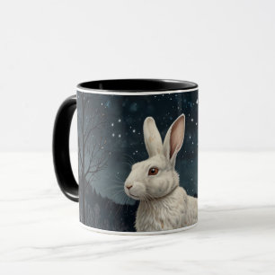 Eleganter weißer Kaninchen-Weihnachts-Schneewald Tasse
