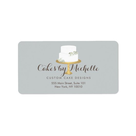 Eleganter weißer Kuchen mit floraler Torte Adressaufkleber (Vorne)