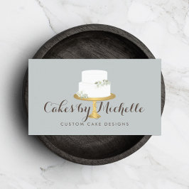 Eleganter weißer Kuchen mit floraler Torte Visitenkarte