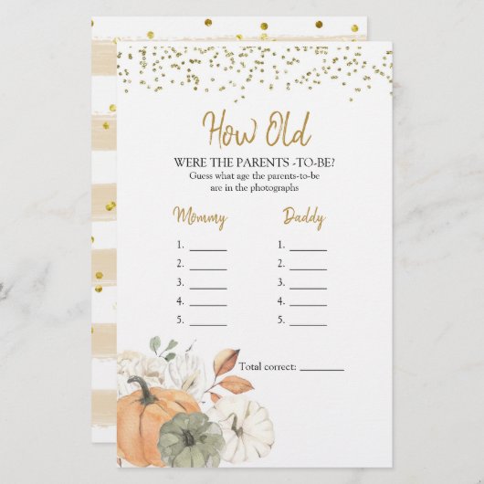 Eleganter weißer Kürbis wie alt die Eltern waren (Vorne/Hinten)