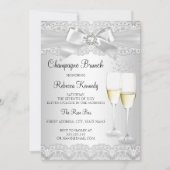 Eleganter Weißer Lace Champagne Brunch Einladung (Vorderseite)