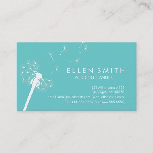 Eleganter weißer Löwenzahn auf aquamariner Visitenkarte (Vorderseite)