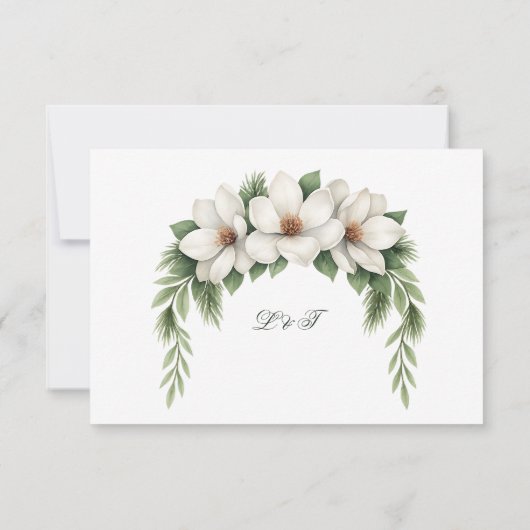 Eleganter weißer Magnolia-Kiefernwald RSVP Karte (Rückseite)