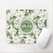 Eleganter, weißer Magnolienname mit Monogramm Mousepad (Mit Mouse)