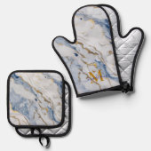 Eleganter weißer Maisgold-Granit Ofenhandschuh & Topflappen-Set (Vorderseite/Rückseite)