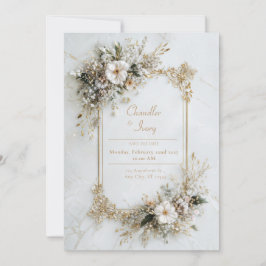 Eleganter weißer Marmor Gold Blumen Geometrische H Einladung
