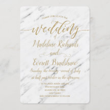 Eleganter weißer Marmor & Gold Einladung zur Hochz