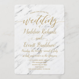 Eleganter weißer Marmor & Gold Einladung zur Hochz