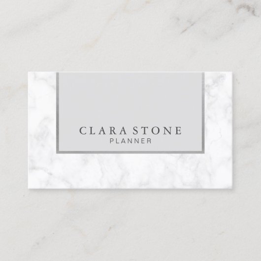Eleganter, weißer Marmor, grau und silber Visitenkarte (Vorderseite)