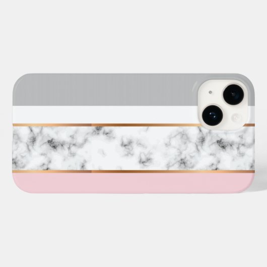 Eleganter weißer Marmor Gray Pink Goldstreifen Case-Mate iPhone Hülle (Rückseite (Horizontal))