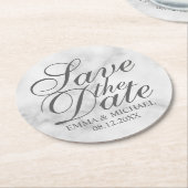 Eleganter weißer Marmor Hochzeit speichern Sie das Runder Pappuntersetzer (Angewinkelt)