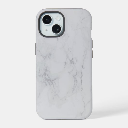 Eleganter weißer Marmor iPhone 15 Hülle (Rückseite)
