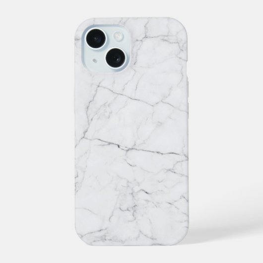 Eleganter weißer Marmor iPhone 15 Hülle (Rückseite)