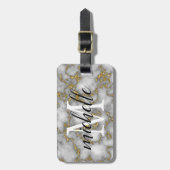 Eleganter weißer Marmor | Monogramm Custom Gepäckanhänger (Vorderseite vertikal)