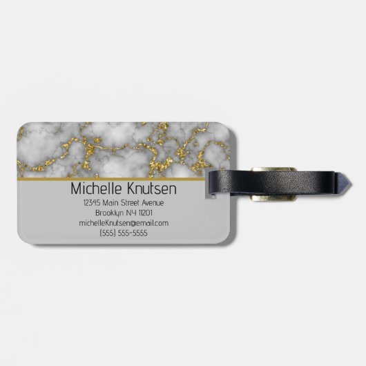 Eleganter weißer Marmor | Monogramm Custom Gepäckanhänger (Rückseite horizontal)