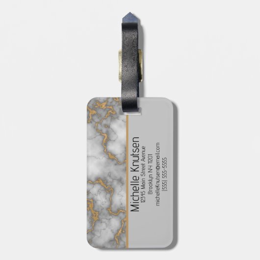 Eleganter weißer Marmor | Monogramm Custom Gepäckanhänger (Rückseite vertikal)