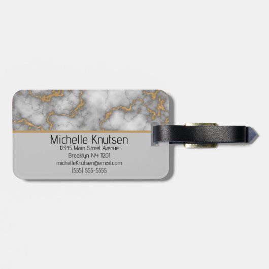 Eleganter weißer Marmor | Monogramm Custom Gepäckanhänger (Rückseite horizontal)