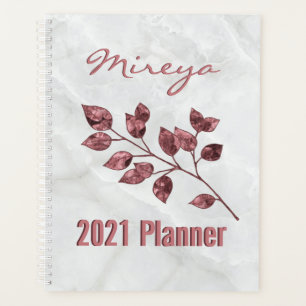 Eleganter weißer Marmor Pink Foil Blätter Person Planer