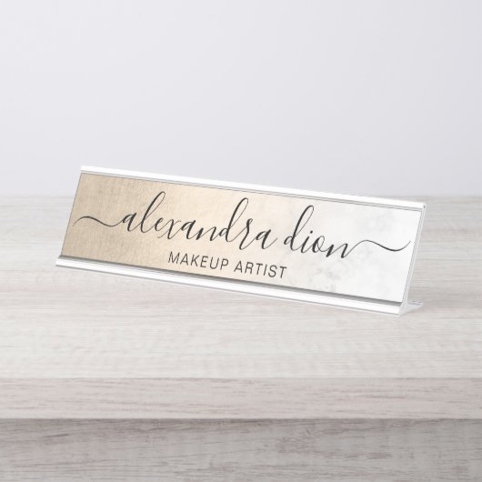 Eleganter, weißer Marmor Schreibtischnamensplakette (Vorderseite )