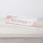Eleganter Weißer Marmor Sparkle Rose Gold Glitzer Schreibtischnamensplakette (Vorderseite )