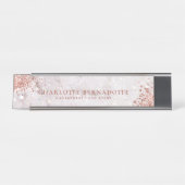 Eleganter Weißer Marmor Sparkle Rose Gold Glitzer Schreibtischnamensplakette (Vorderseite )