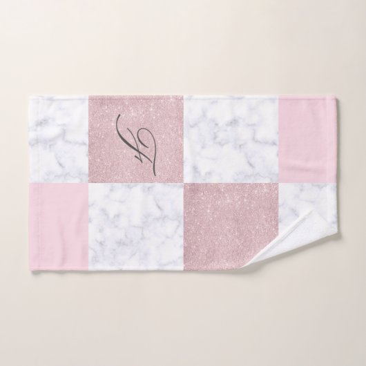 Eleganter weißer Marmor- u. RosengoldGlitter Badhandtuch Set (Handtuch)