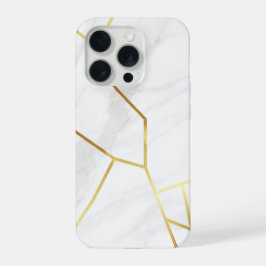 Eleganter weißer Marmor und geometrisches Gold Kin iPhone 15 Pro Hülle