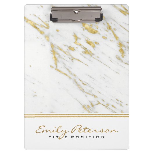 Eleganter weißer Marmor und Gold-Glitzer Klemmbrett (Vorderseite)