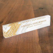 Eleganter weißer Marmor und Gold Namensplakette (Seite)