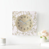 Eleganter weißer Marmor und Gold Quadratische Wanduhr (Zuhause)